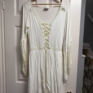 Disney Aurora Inspired Cream Lace-Up Long Sleeve Dress